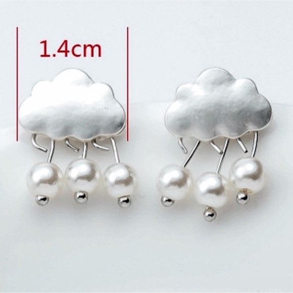 Any 2/$20! Silver Storm Clouds w/Pearl Raindrops Stud Earrings - Picture 7 of 9